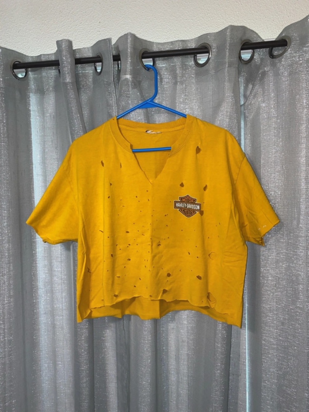 Harley-Davidson Yellow Distressed Crop Tee with Chest Logo